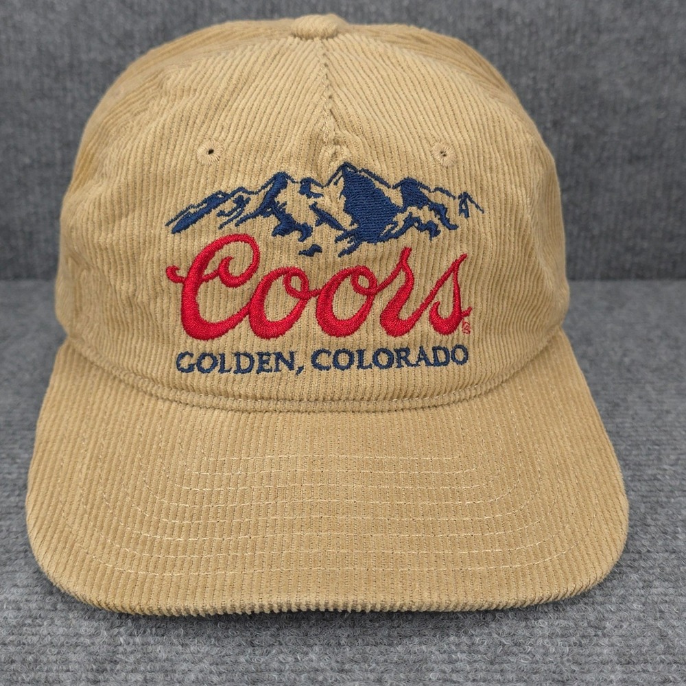 Coors Hat Corduroy Cap Snap Back One Size Tan Brown Beer Promo Classic Mens